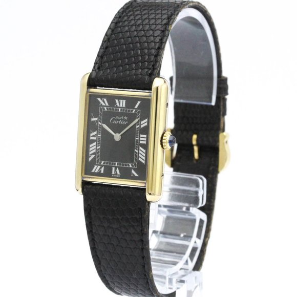 CARTIER Tank Vermeil Gold Plated Leater Hand-Winding Mens Watch BF560990 - Picture 2 of 9
